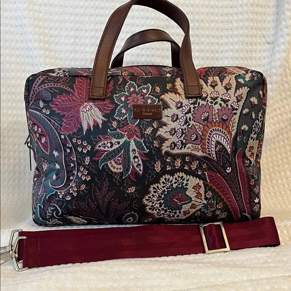 ETRO Floral Paisley Messanger Bag with Burgundy Strap - Picture 2 of 14